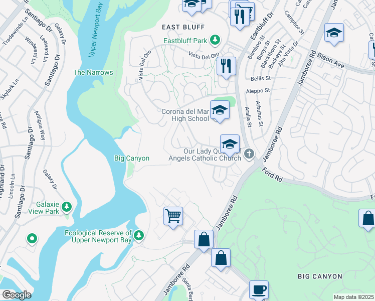 map of restaurants, bars, coffee shops, grocery stores, and more near 673 Vista Bonita in Newport Beach