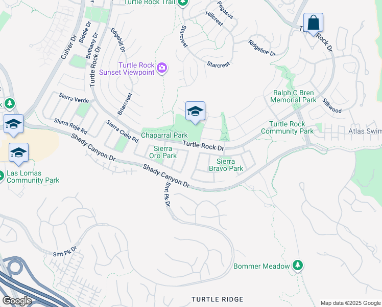 map of restaurants, bars, coffee shops, grocery stores, and more near 19292 Sierra Perla Road in Irvine