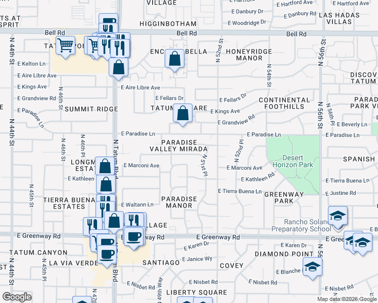 map of restaurants, bars, coffee shops, grocery stores, and more near 5024 East Marconi Avenue in Scottsdale