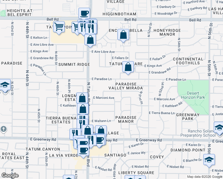 map of restaurants, bars, coffee shops, grocery stores, and more near 4906 East Marconi Avenue in Scottsdale