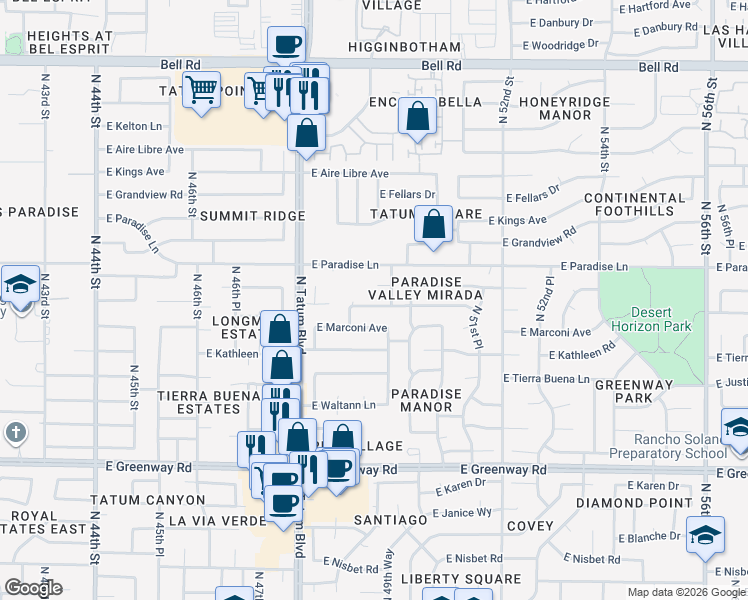 map of restaurants, bars, coffee shops, grocery stores, and more near 4906 East Marconi Avenue in Scottsdale