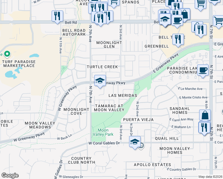 map of restaurants, bars, coffee shops, grocery stores, and more near 16006 North 4th Drive in Phoenix