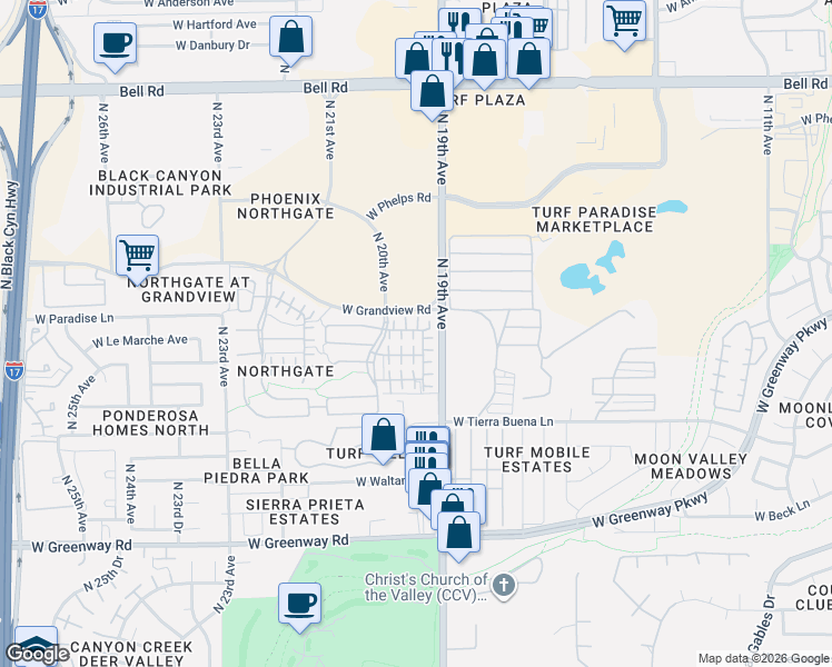 map of restaurants, bars, coffee shops, grocery stores, and more near 1934 West Faria Lane in Phoenix