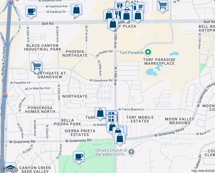 map of restaurants, bars, coffee shops, grocery stores, and more near 1934 West Faria Lane in Phoenix
