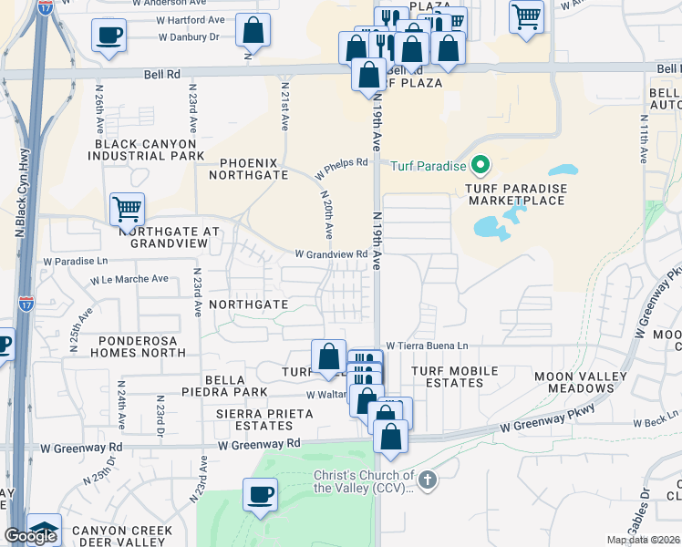 map of restaurants, bars, coffee shops, grocery stores, and more near 1934 West Faria Lane in Phoenix