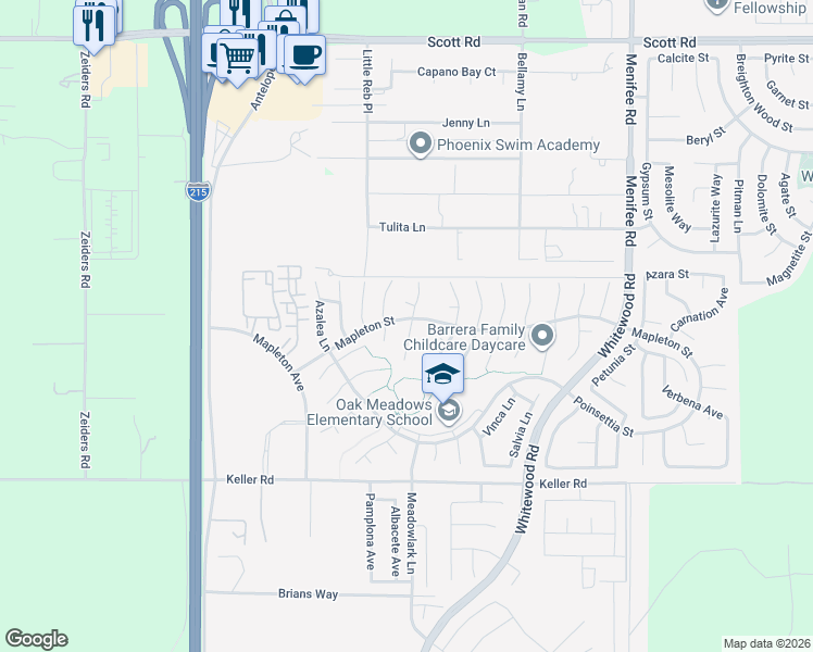 map of restaurants, bars, coffee shops, grocery stores, and more near 33654 Eugenia Lane in Murrieta