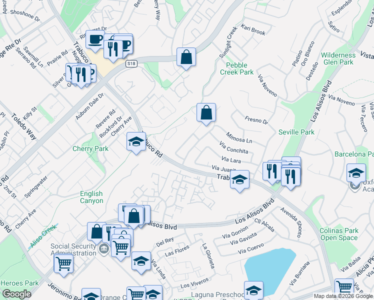 map of restaurants, bars, coffee shops, grocery stores, and more near 22792 La Quinta Drive in Mission Viejo