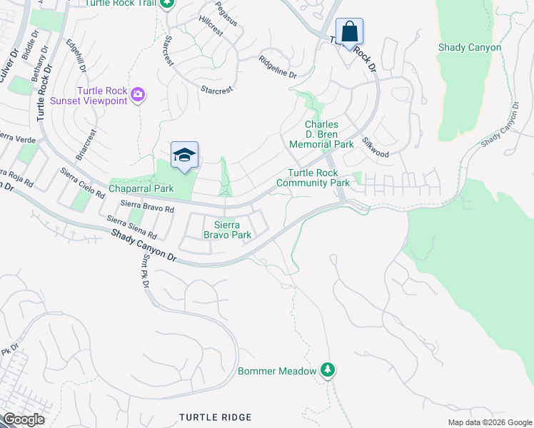 map of restaurants, bars, coffee shops, grocery stores, and more near 19131 Sierra Majorca Road in Irvine