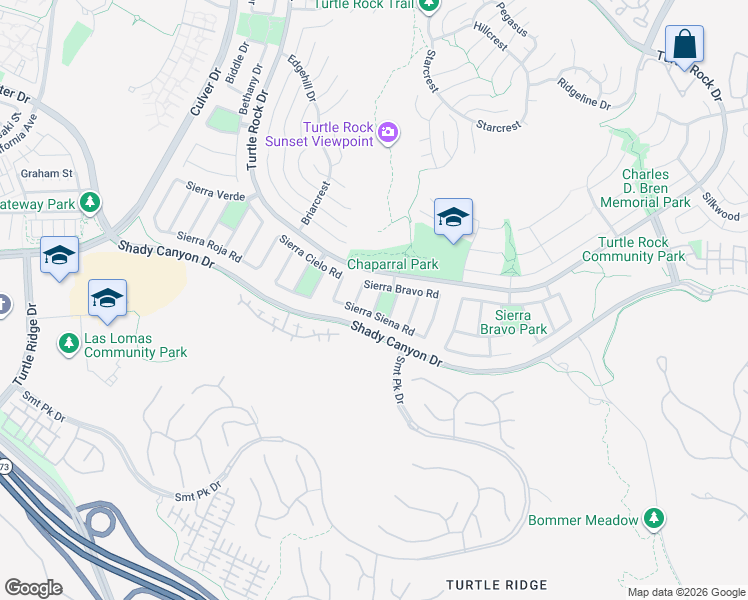 map of restaurants, bars, coffee shops, grocery stores, and more near 5962 Sierra Siena Road in Irvine
