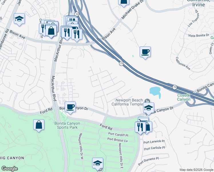 map of restaurants, bars, coffee shops, grocery stores, and more near 18 Palazzo in Newport Beach