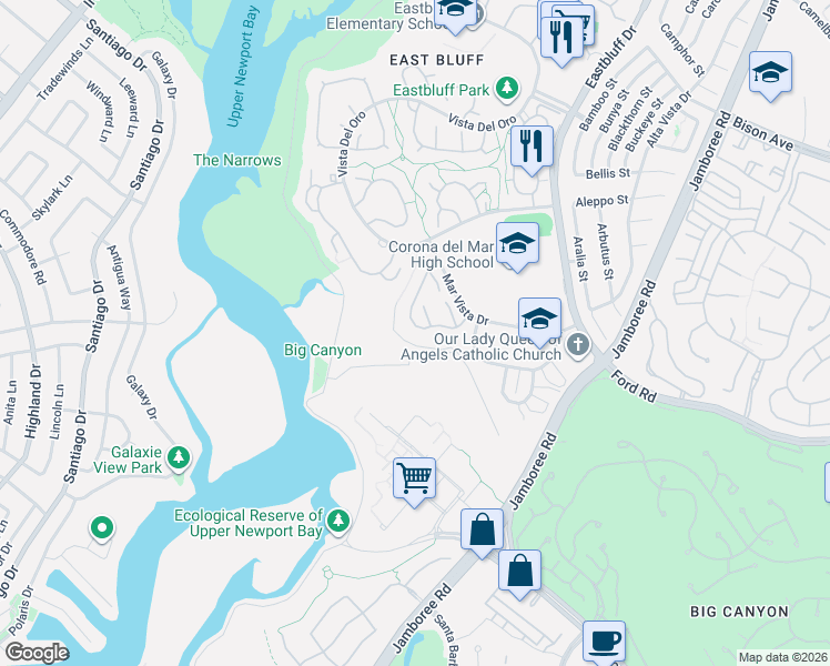 map of restaurants, bars, coffee shops, grocery stores, and more near 655 Vista Bonita in Newport Beach