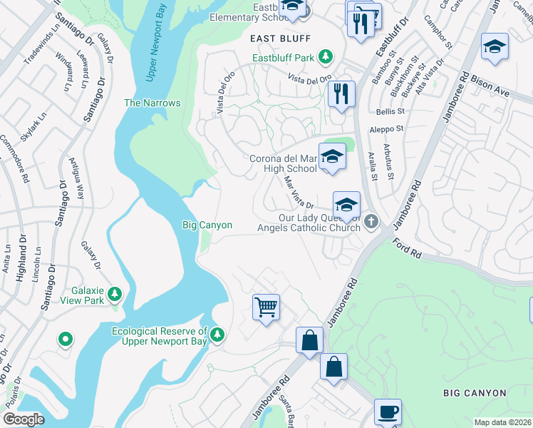 map of restaurants, bars, coffee shops, grocery stores, and more near 655 Vista Bonita in Newport Beach