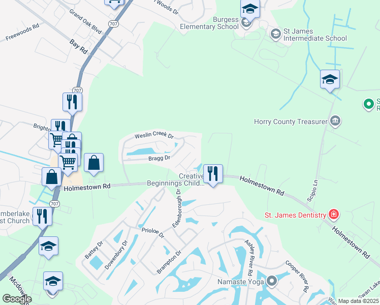 map of restaurants, bars, coffee shops, grocery stores, and more near 201-299 Pendleton Place in Myrtle Beach