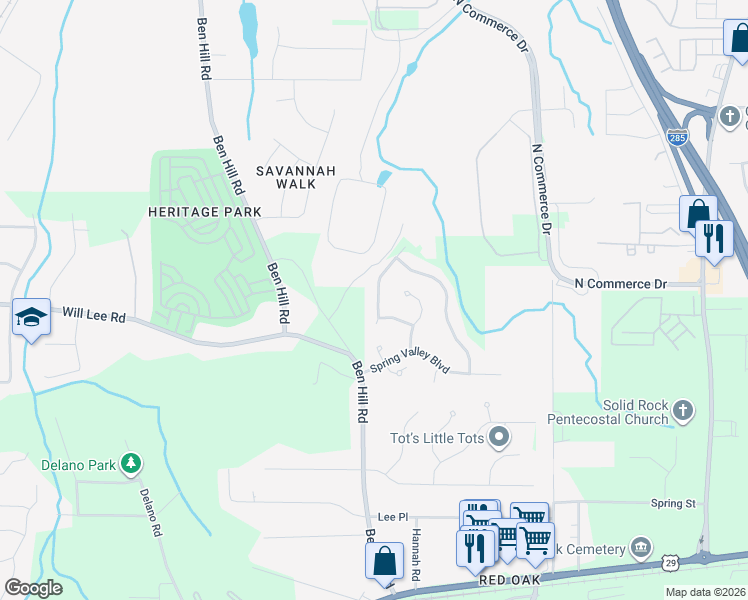 map of restaurants, bars, coffee shops, grocery stores, and more near 3360 Ethan Allen Drive in College Park
