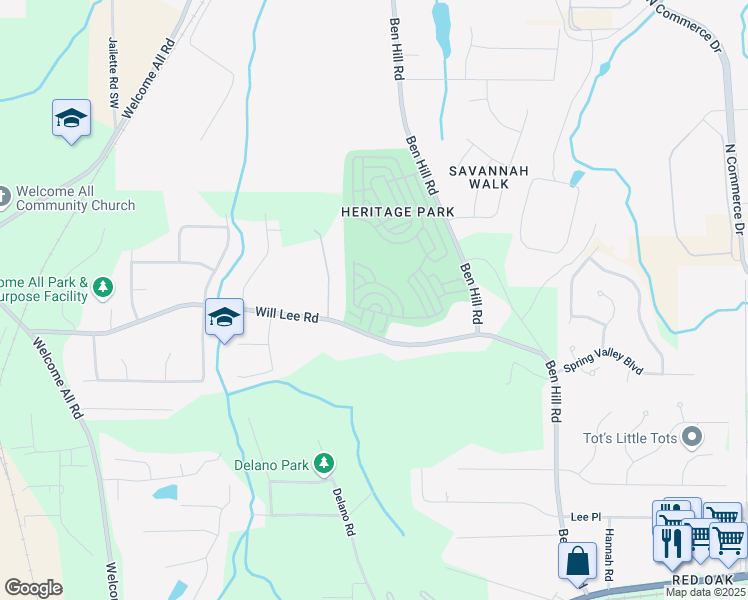 map of restaurants, bars, coffee shops, grocery stores, and more near 4903 Heritage Circle in Atlanta