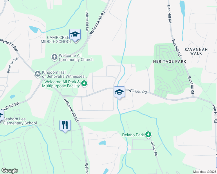 map of restaurants, bars, coffee shops, grocery stores, and more near 4100 Will Lee Road in College Park
