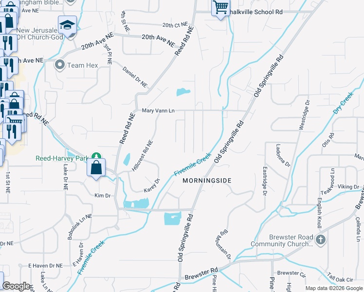 map of restaurants, bars, coffee shops, grocery stores, and more near 1801 Richland Drive in Birmingham
