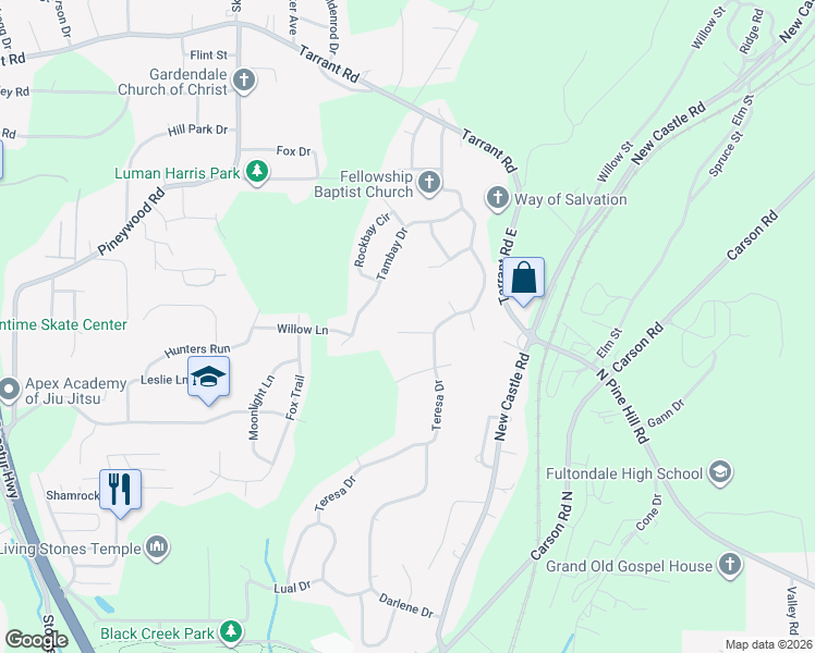 map of restaurants, bars, coffee shops, grocery stores, and more near 3108 Teresa Drive in Birmingham