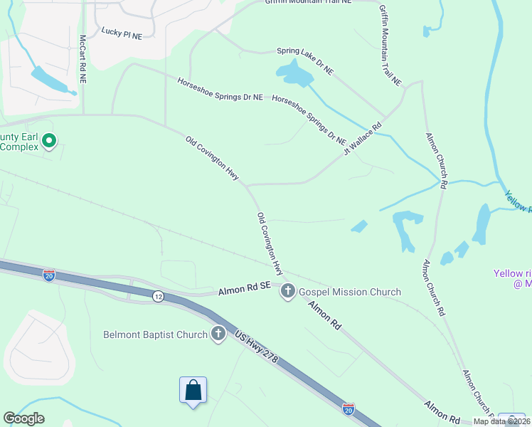 map of restaurants, bars, coffee shops, grocery stores, and more near 3342 Old Covington Highway in Covington