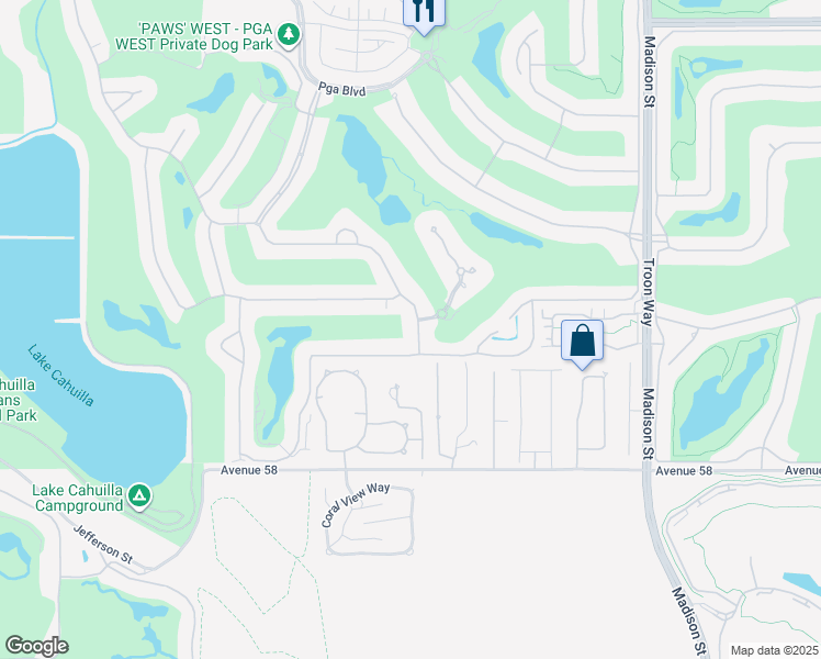 map of restaurants, bars, coffee shops, grocery stores, and more near 80485 Riviera in La Quinta
