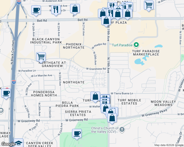 map of restaurants, bars, coffee shops, grocery stores, and more near 2021 West Le Marche Avenue in Phoenix
