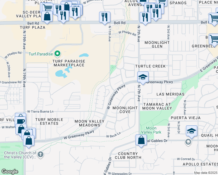 map of restaurants, bars, coffee shops, grocery stores, and more near 16036 North 11th Avenue in Phoenix