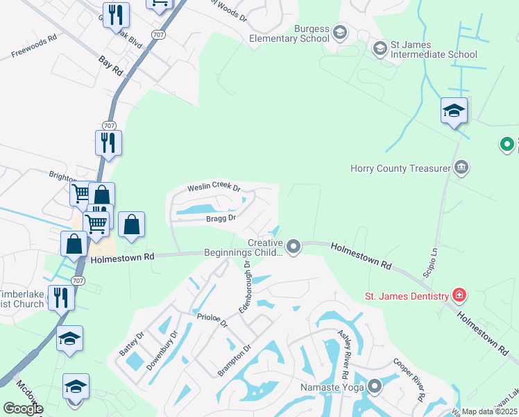 map of restaurants, bars, coffee shops, grocery stores, and more near 320 Paddington Court in Myrtle Beach