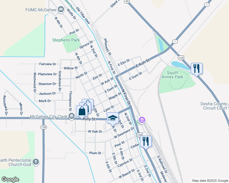 map of restaurants, bars, coffee shops, grocery stores, and more near 514 North 2nd Street in McGehee