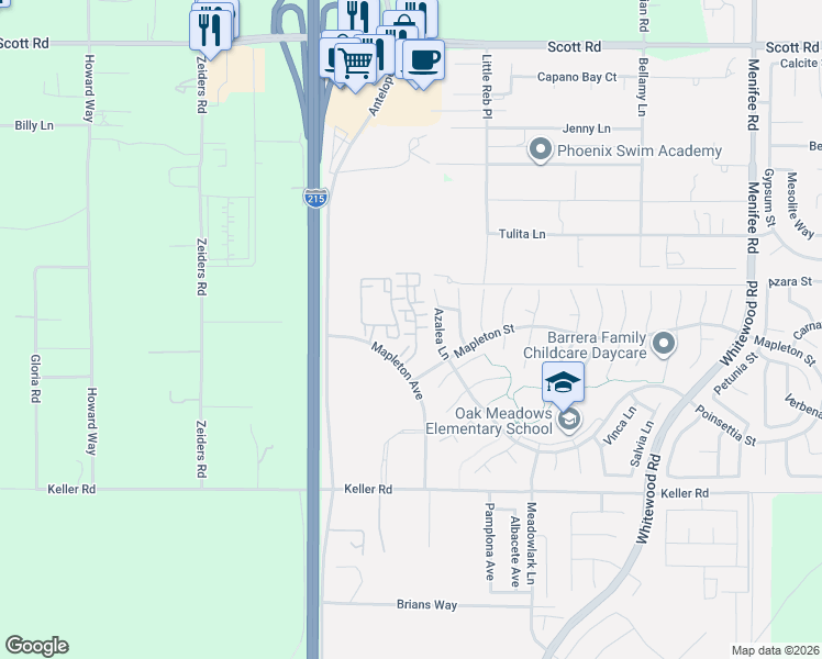 map of restaurants, bars, coffee shops, grocery stores, and more near 33700 Willow Haven Lane in Murrieta