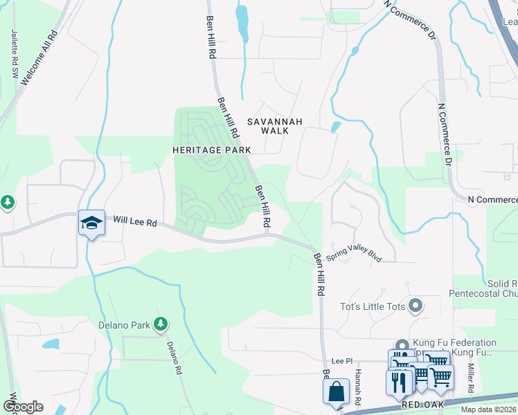 map of restaurants, bars, coffee shops, grocery stores, and more near 4716 Tradition Parkway in Atlanta