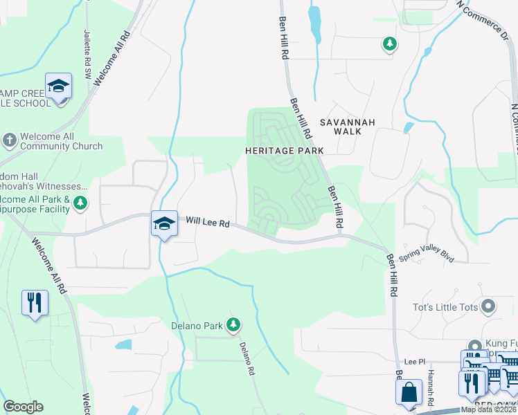 map of restaurants, bars, coffee shops, grocery stores, and more near 4916 Heritage Circle in Atlanta