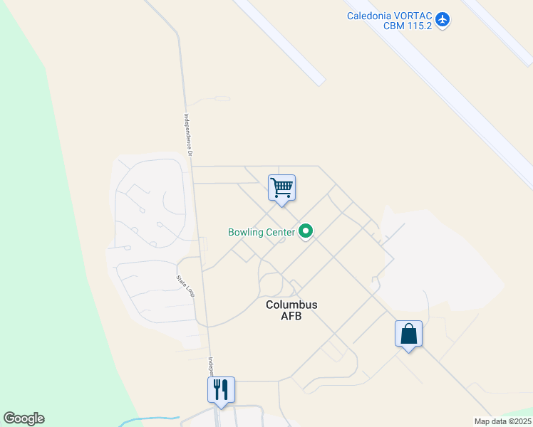 map of restaurants, bars, coffee shops, grocery stores, and more near 5th Street in Columbus Air Force Base