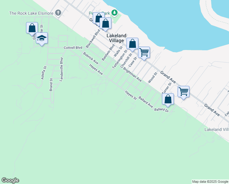 map of restaurants, bars, coffee shops, grocery stores, and more near 17835 Hayes Avenue in Lake Elsinore