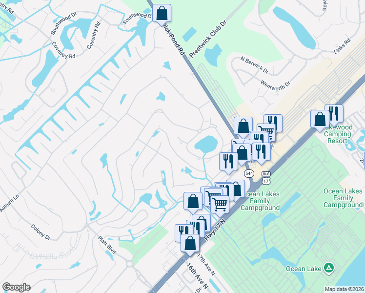 map of restaurants, bars, coffee shops, grocery stores, and more near 1047 Deer Run Court in Myrtle Beach