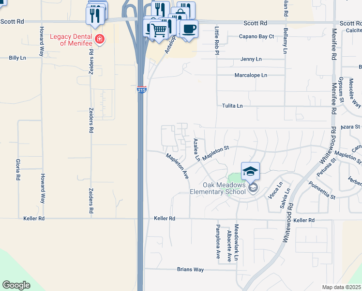 map of restaurants, bars, coffee shops, grocery stores, and more near 33620 Willow Haven Lane in Murrieta
