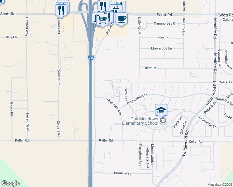 map of restaurants, bars, coffee shops, grocery stores, and more near 33690 Willow Haven Lane in Murrieta