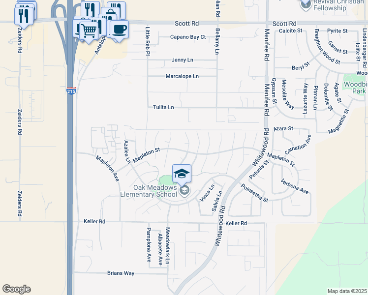 map of restaurants, bars, coffee shops, grocery stores, and more near 28523 Heliotrope Court in Murrieta