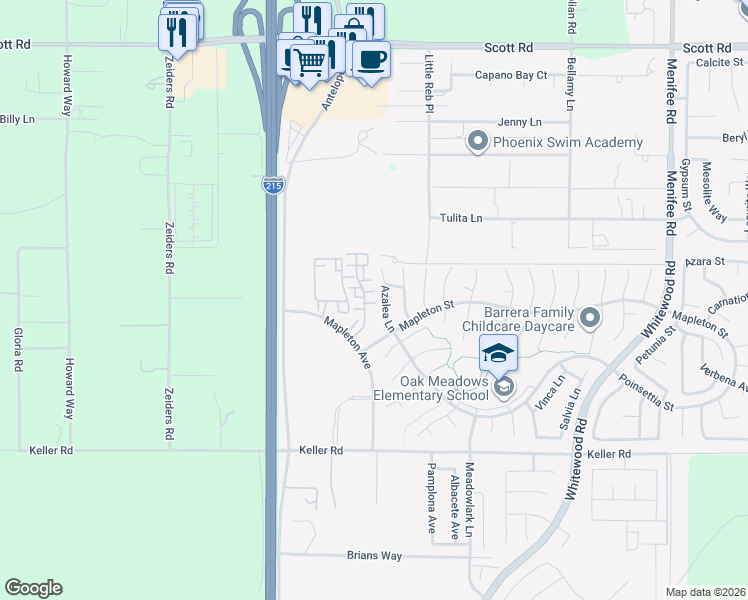 map of restaurants, bars, coffee shops, grocery stores, and more near 33573 Azalea Lane in Murrieta