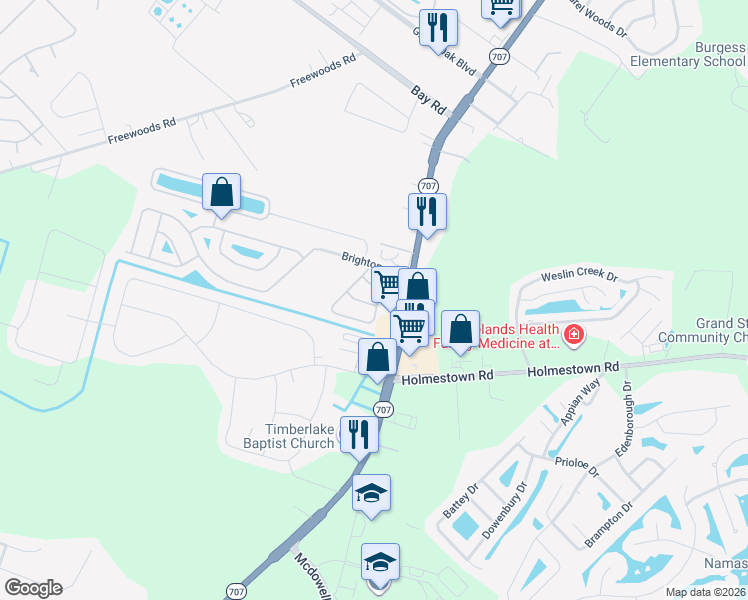 map of restaurants, bars, coffee shops, grocery stores, and more near 9566 Leeds Circle in Myrtle Beach