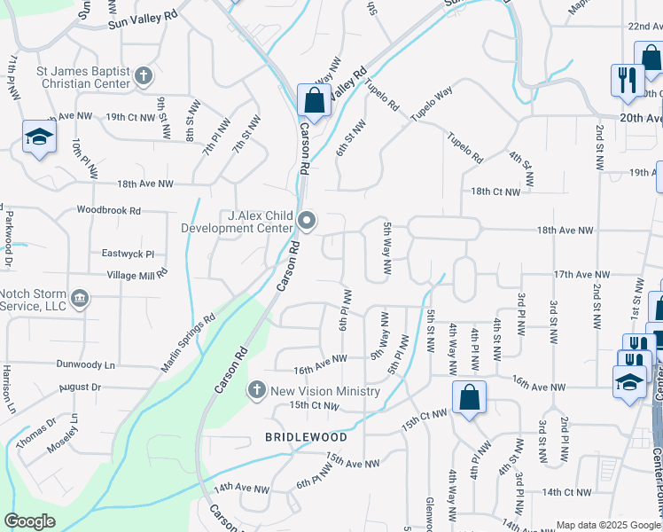 map of restaurants, bars, coffee shops, grocery stores, and more near 1710 6th Place Circle Northwest in Center Point