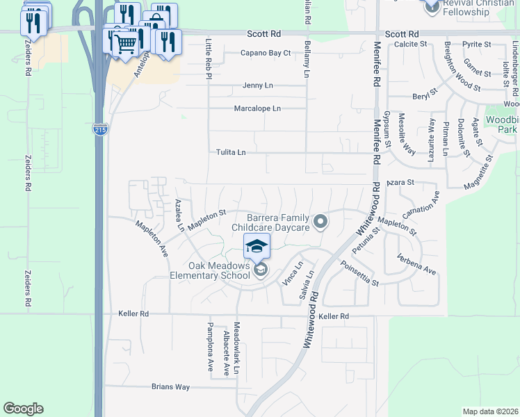 map of restaurants, bars, coffee shops, grocery stores, and more near 28523 Heliotrope Court in Murrieta