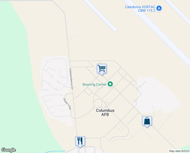 map of restaurants, bars, coffee shops, grocery stores, and more near 5th Street in Columbus Air Force Base
