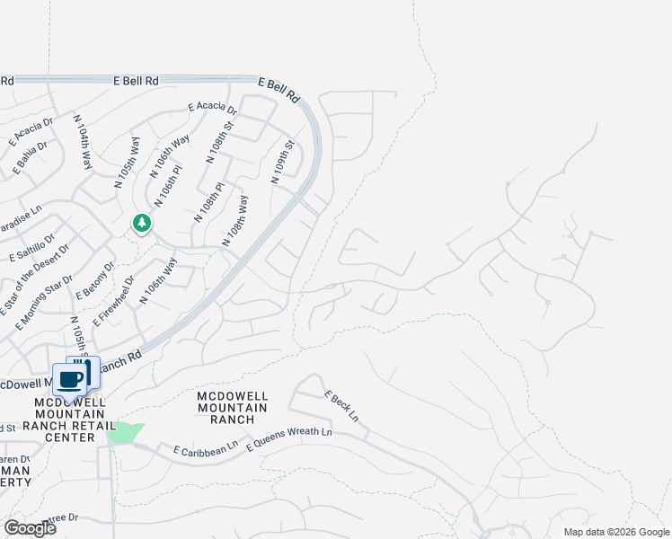 map of restaurants, bars, coffee shops, grocery stores, and more near 16132 North 110th Street in Scottsdale