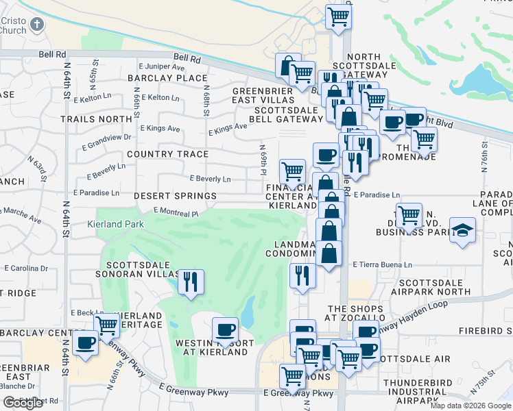 map of restaurants, bars, coffee shops, grocery stores, and more near 6901 East Paradise Lane in Scottsdale