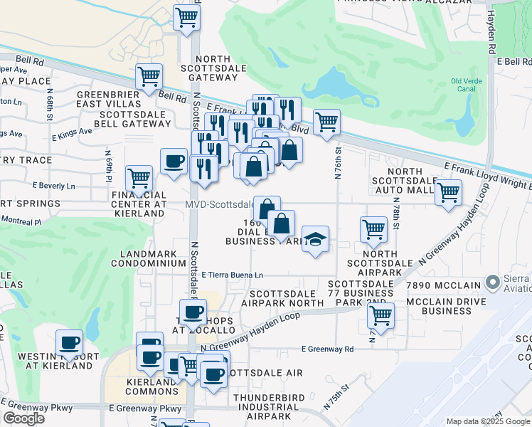map of restaurants, bars, coffee shops, grocery stores, and more near 7301-7327 E Paradise Ln in Scottsdale