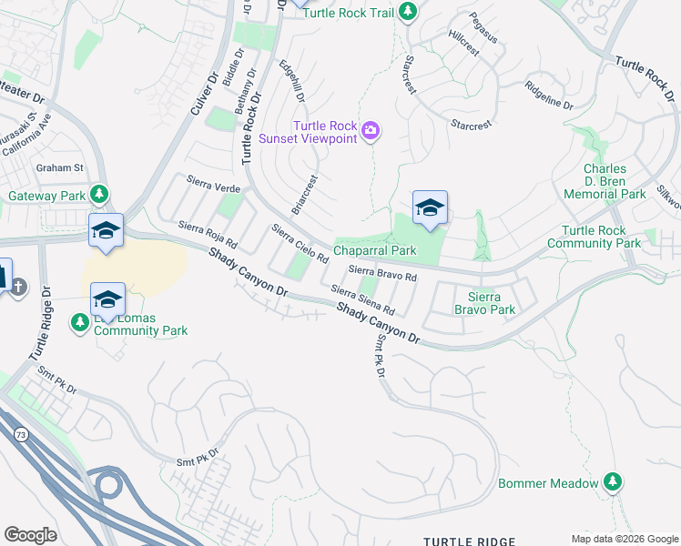 map of restaurants, bars, coffee shops, grocery stores, and more near 5911 Sierra Bravo Road in Irvine