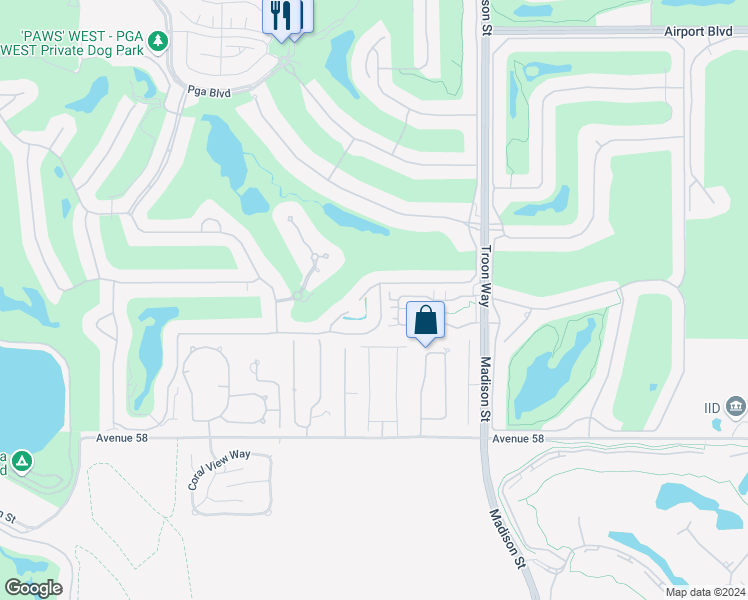 map of restaurants, bars, coffee shops, grocery stores, and more near 80706 Hermitage in La Quinta