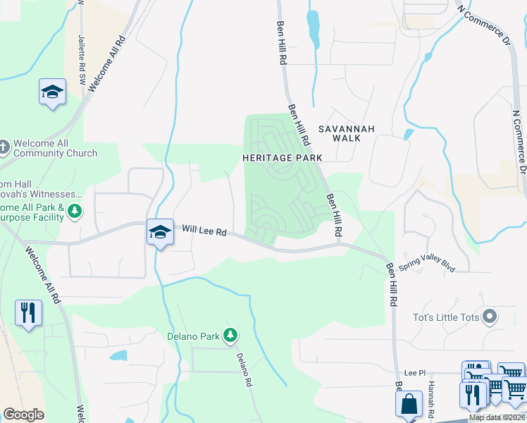 map of restaurants, bars, coffee shops, grocery stores, and more near 4910 Heritage Circle in Atlanta