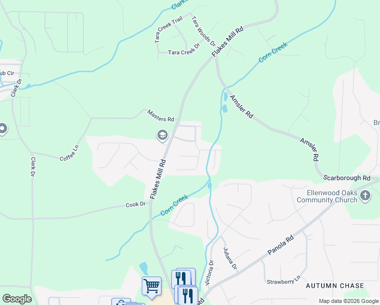 map of restaurants, bars, coffee shops, grocery stores, and more near 3970 Brookstone Drive in Ellenwood