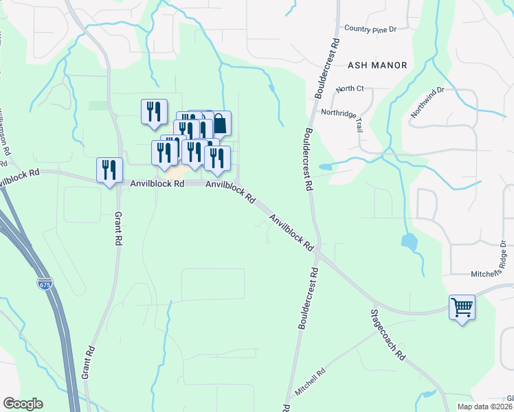 map of restaurants, bars, coffee shops, grocery stores, and more near 3182 Anvilblock Road in Ellenwood